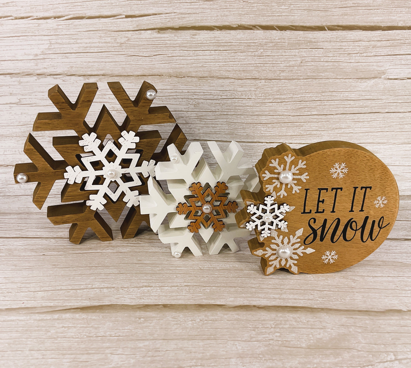 AGSD Winter Decor - Neutral Farmhouse Snowflakes and Sign 3pc Set