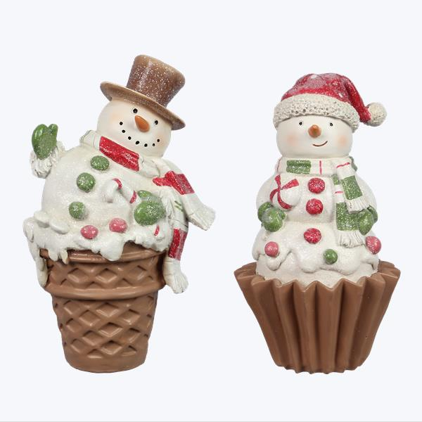 YI Christmas Decor - Gingerbread Snowman Resin Cupcake Figurines 2pc