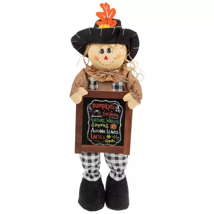 HL Fall Decor - Stand-up Black Hat Scarcrow with Market Sign 24-inch Tall