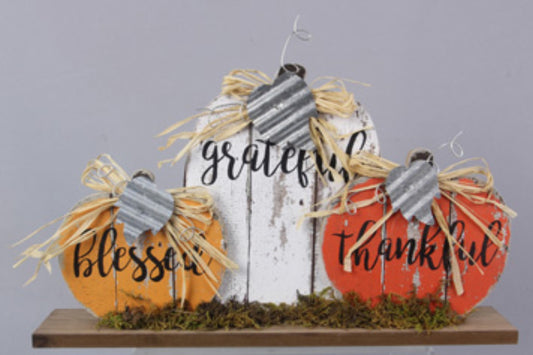 Youngs Fall Decor - Grateful Thankful Blessed Pumpkins Tabletop
