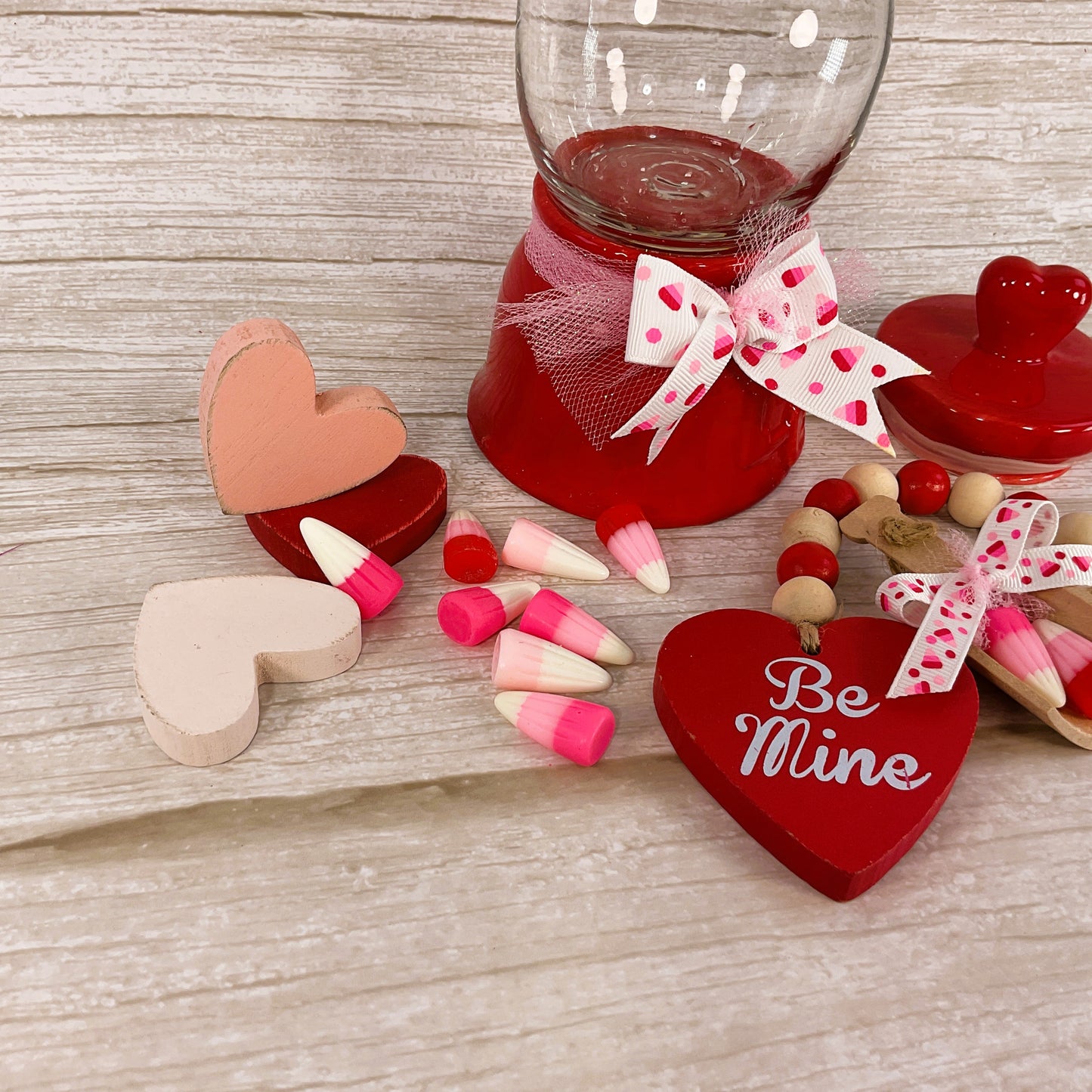 AGSD Valentines Decor - Ceramic Red Gumball Jar Resin Fake Candy Corn