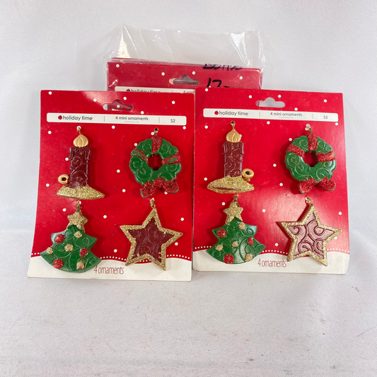 WM Christmas Decor - Miniature Tree Candle Star Wreath Ornaments 5 Sets