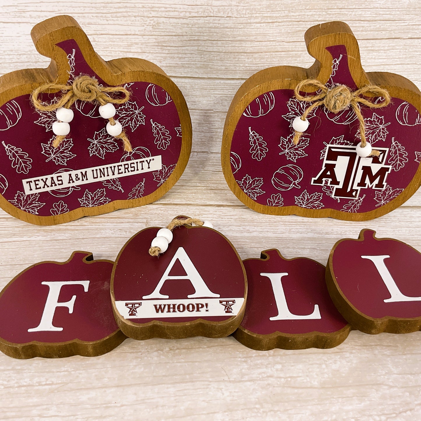 AGSD Fall Decor - Autumn Maroon White Texas College Tabletop Signs 3pc