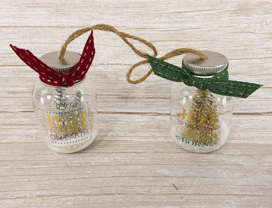 AGSD Christmas Decor – Small Snow Filled Mason Jar Ornaments 2pc