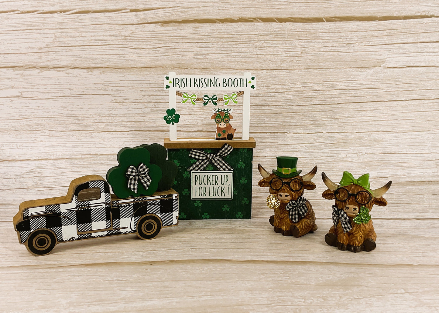 AGSD St Patrick's Decor - Highland Cow Figurine Booth Truck Tier Tray 4pc Set