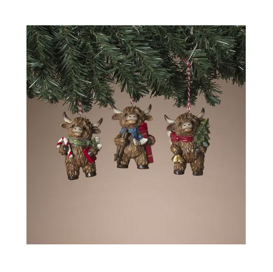 Gerson Christmas Decor - Winter Highland Cows Figurines Ornaments 3pc