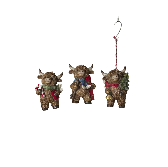 Gerson Christmas Decor - Winter Highland Cows Figurines Ornaments 3pc