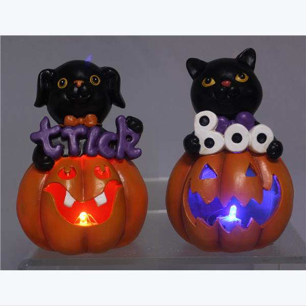 YI Halloween Decor - Cat Dog Jack-o-Lantern Pumpkin Figurines 2pc
