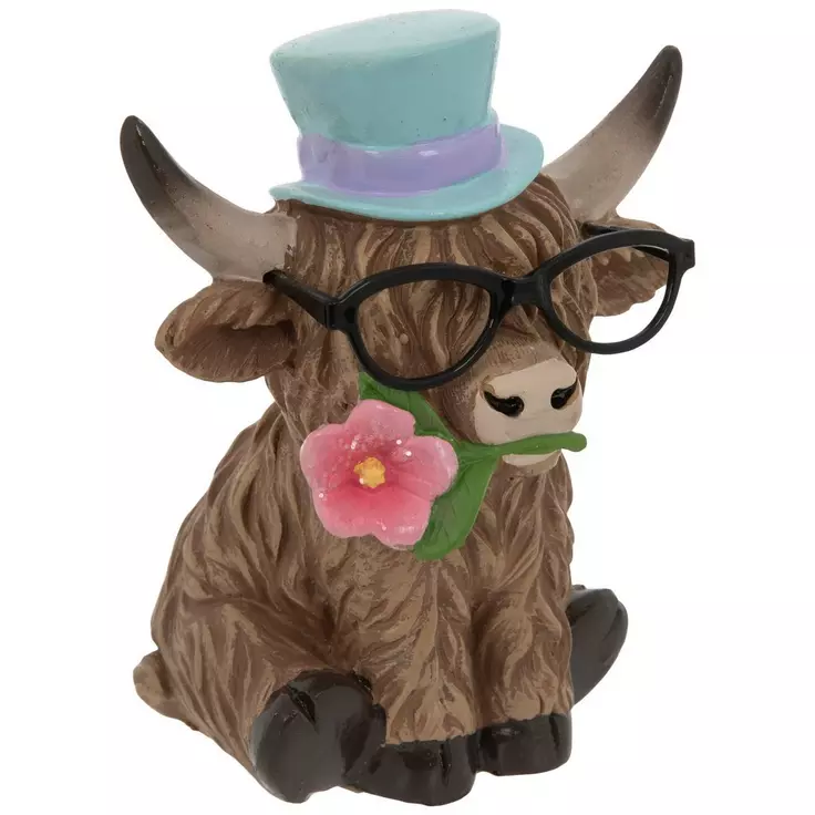 HL Easter Decor - Resin Scottish Highland Cow Couple Figurines 3pc Set