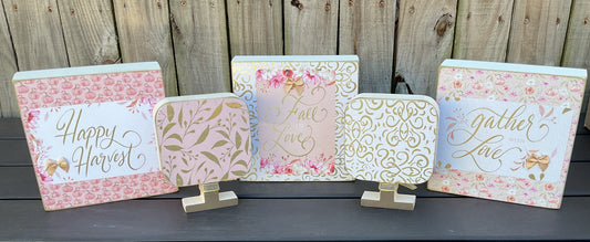 AGSD Fall Decor - Pastel Rose Gold Pink Harvest Gather Box Sign 5pc Set