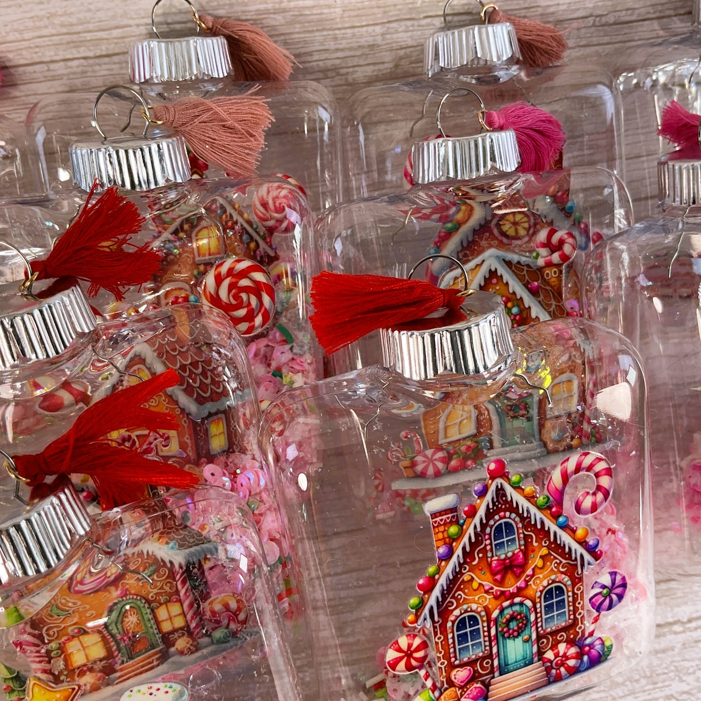 AGSD Christmas Decor - Pink Gingerbread Houses Fill-able Square Ornaments 12pc