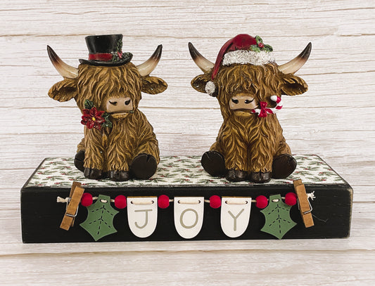 AGSD Christmas Decor - Joy Highland Cows Resin Tabletop Figurines 3pc