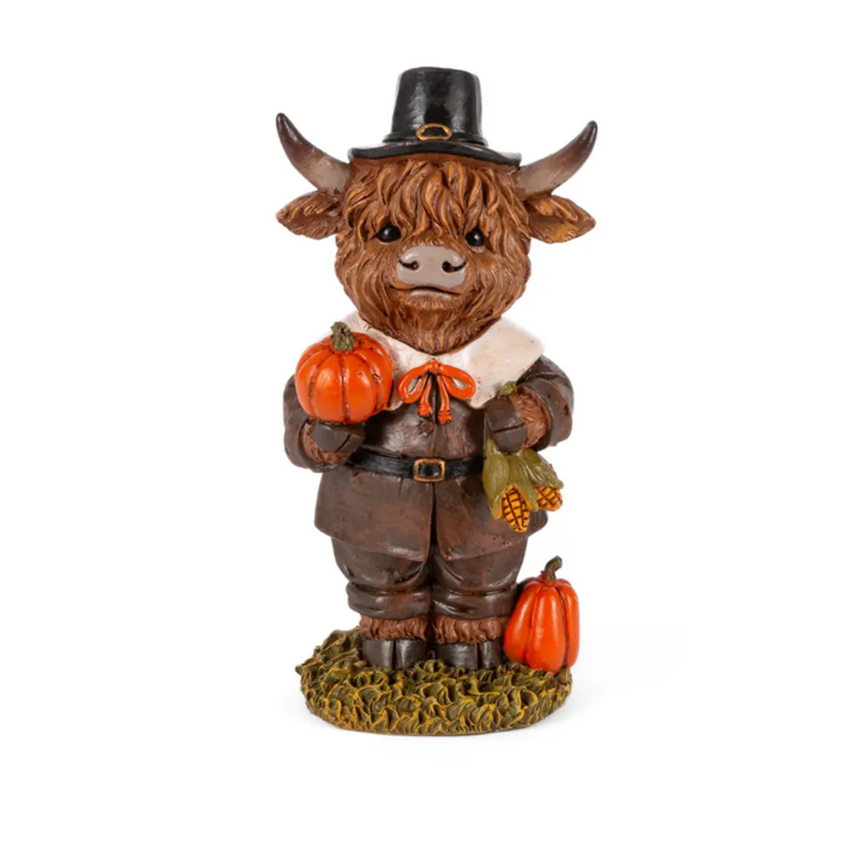 Gerson Fall Decor - Thanksgiving Pilgrim Highland Cow Figurines 2pc