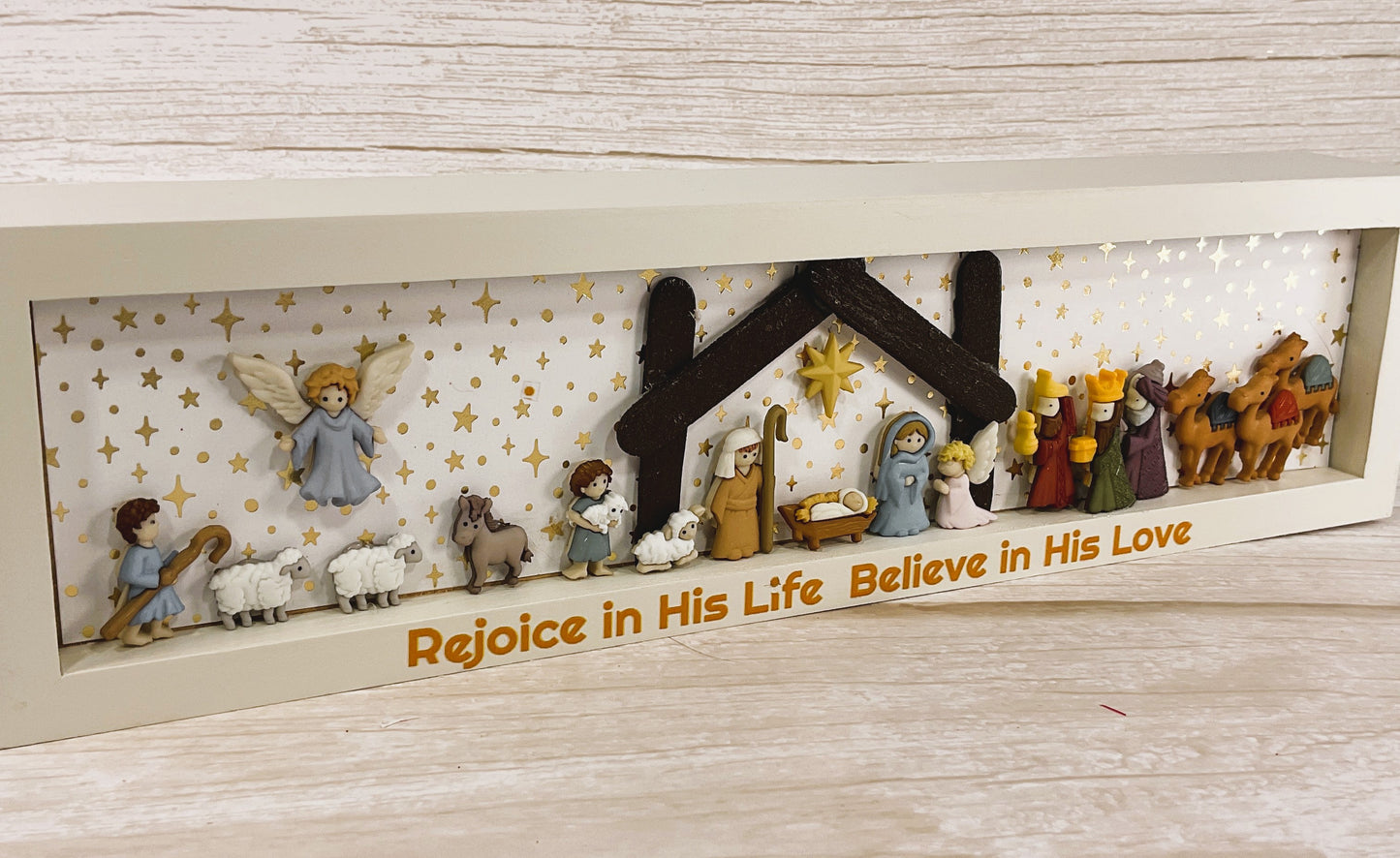 AGSD Christmas Decor - Nativity Manger Scene Flat Back Button Inset Sign