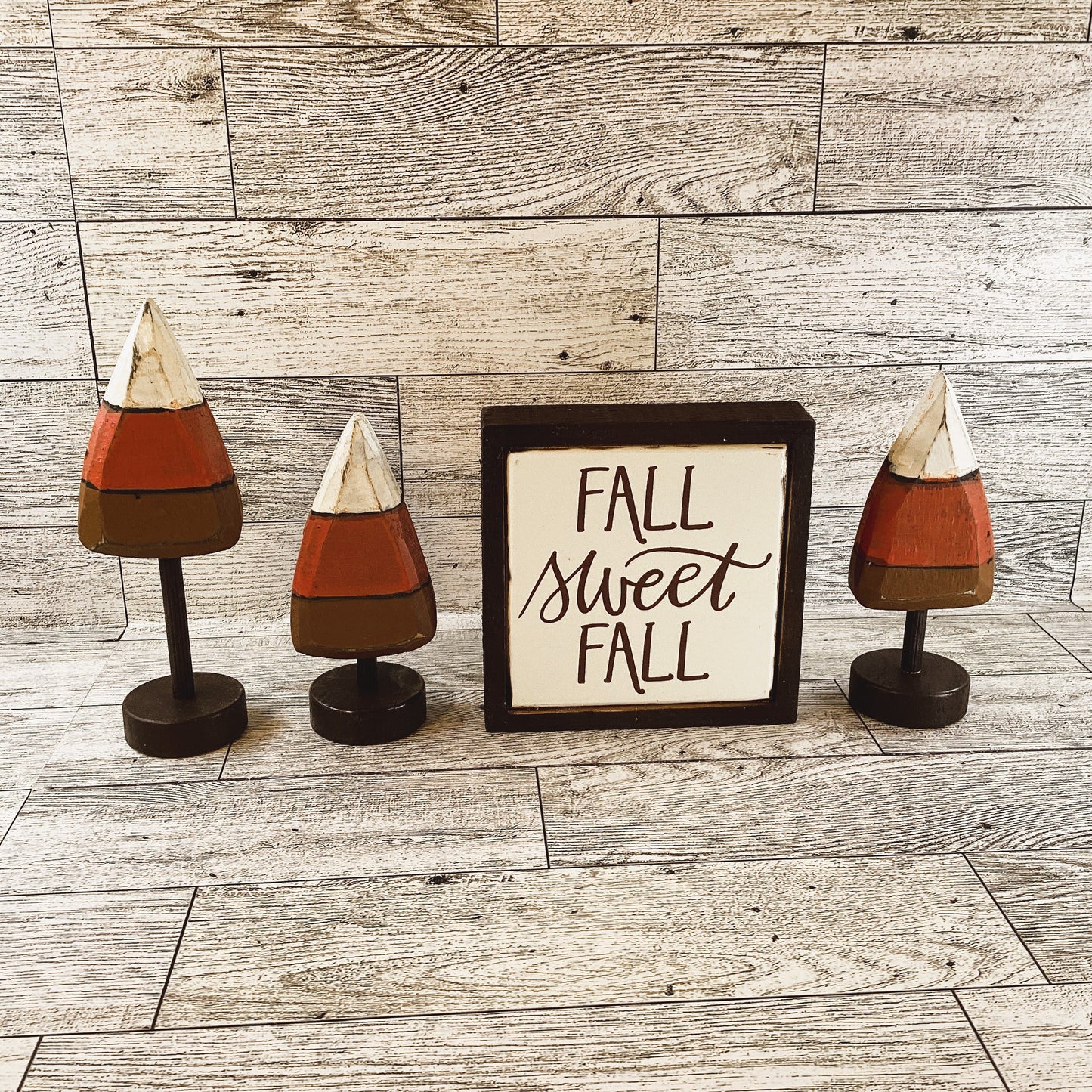 AGD Fall Decor - Small Wood Prim Candy Corn Trees Sweet Sign 4pc Set