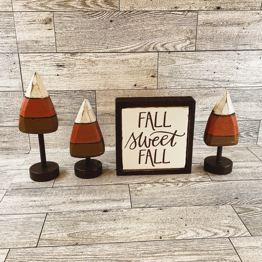 AGD Fall Decor - Small Wood Prim Candy Corn Trees Sweet Sign 4pc Set