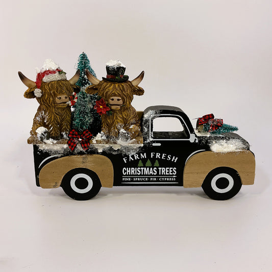 AGSD Christmas Decor - Highland Coo Cow Vintage Truck Figurine Decor