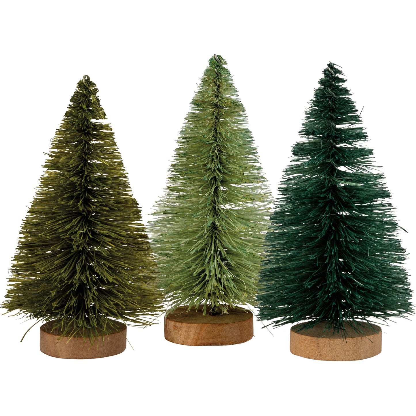 PBK Christmas Decor - Small Green Sisal Bottle-brush Trees 3pc Set