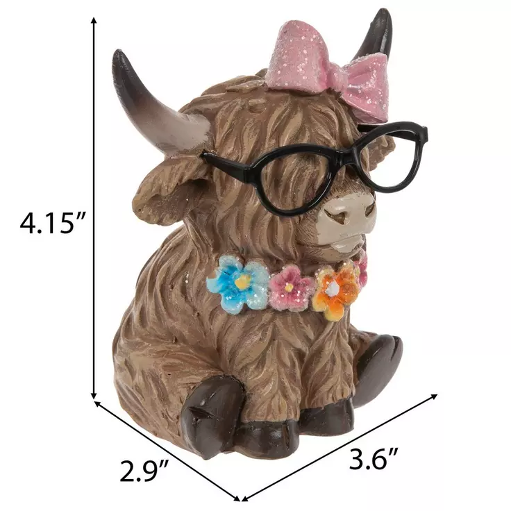 HL Easter Decor - Resin Scottish Highland Cow Couple Figurines 3pc Set