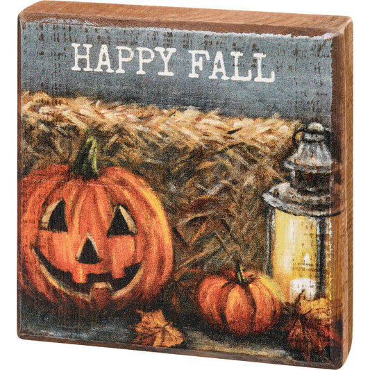 PBK Halloween Decor - Happy Fall Jack O Lantern Mini Tier Tray Block Sign