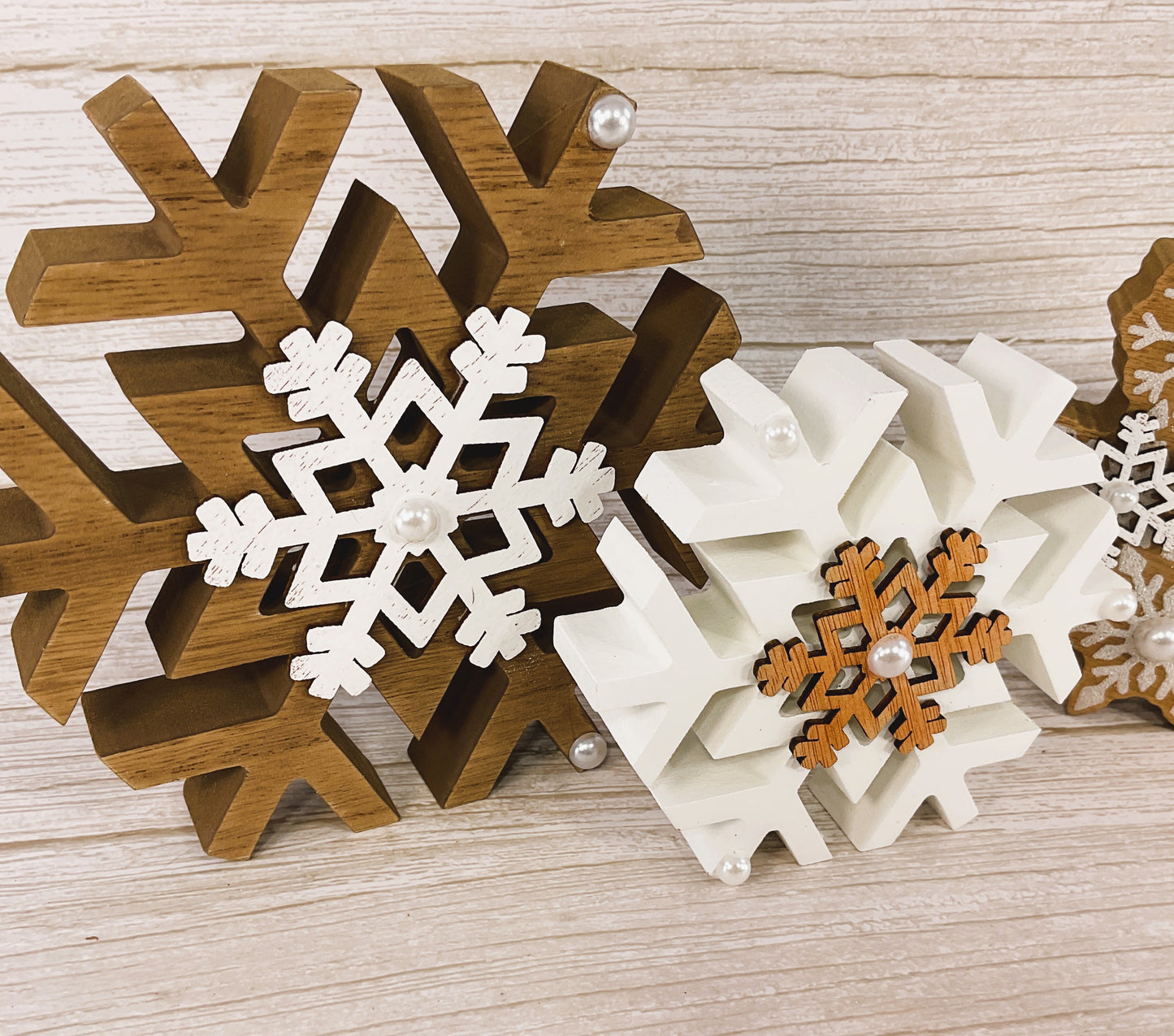 AGSD Winter Decor - Neutral Farmhouse Snowflakes and Sign 3pc Set