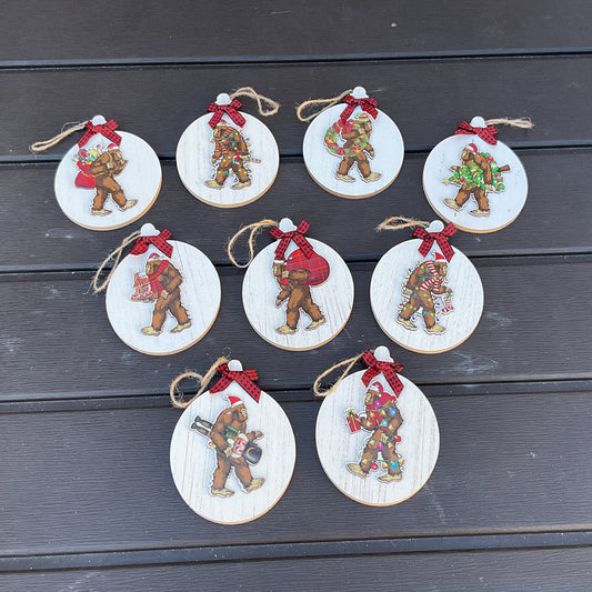 AGSD Christmas Decor - Bigfoot Sasquatch 3-D Ornaments 9pc Set