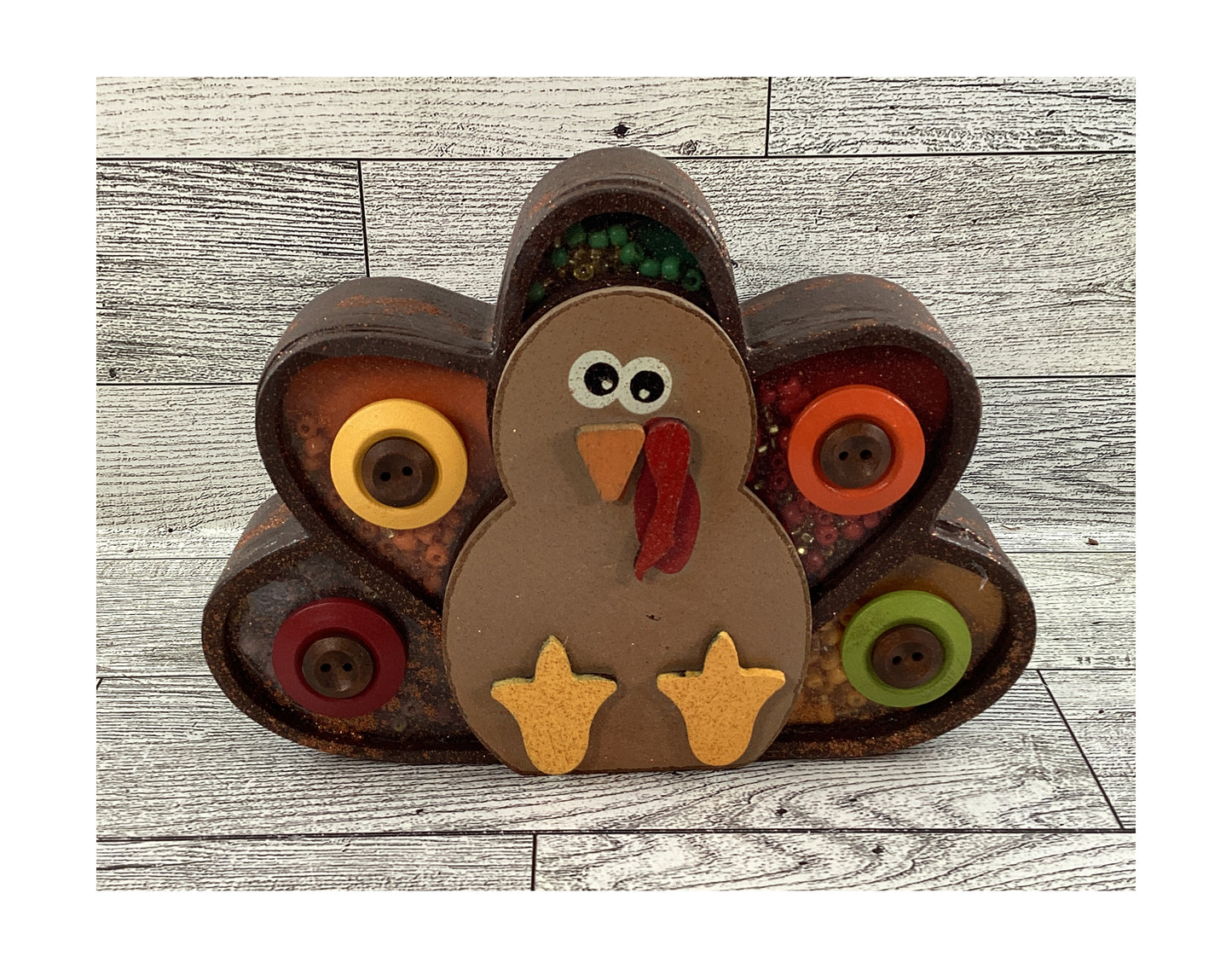 AGD  Fall Decor -  Button Turkey Chunky Wood Shaker Sitter CLEARANCE