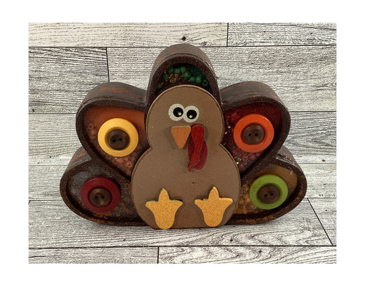 AGD  Fall Decor -  Button Turkey Chunky Wood Shaker Sitter CLEARANCE