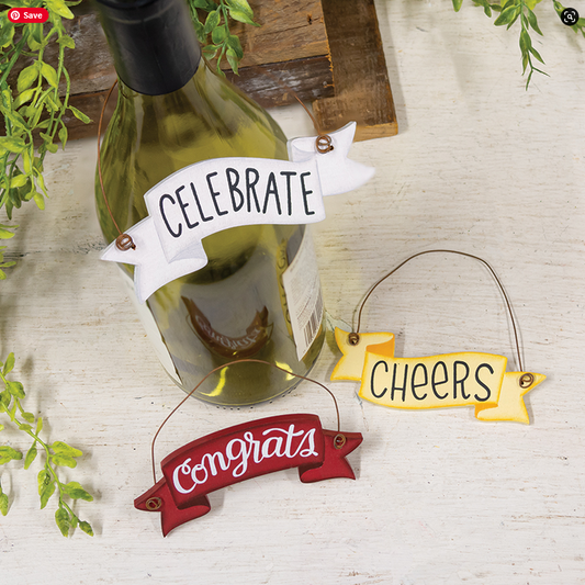 CWI Holiday Decor - Celebrate Congrats Cheer Bottle Tag Ornaments 3pc