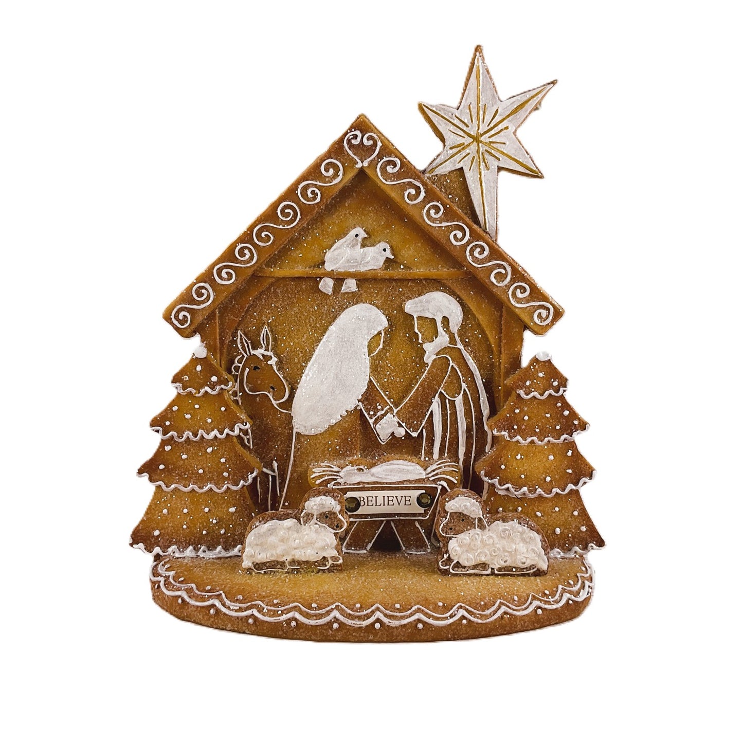 AGSD Christmas Decor - Love Gingerbread Nativity Holy Family Stable Figurine