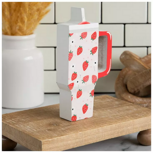 HL Spring Summer Decor - Wood Strawberry Tumbler Tier Tray Decor