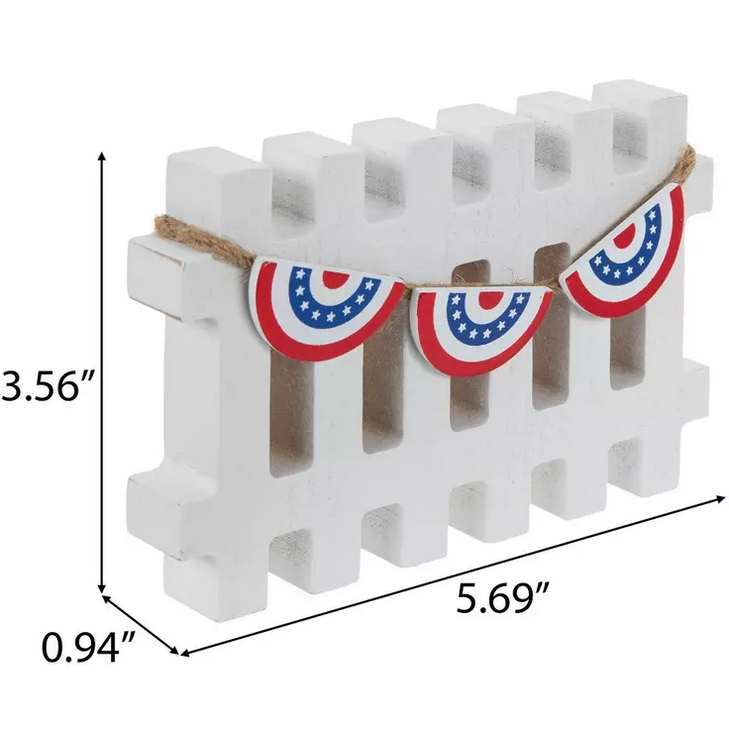 HL Patriotic Decor - American Banner Chunky Wood Fence Tier Tray Decor
