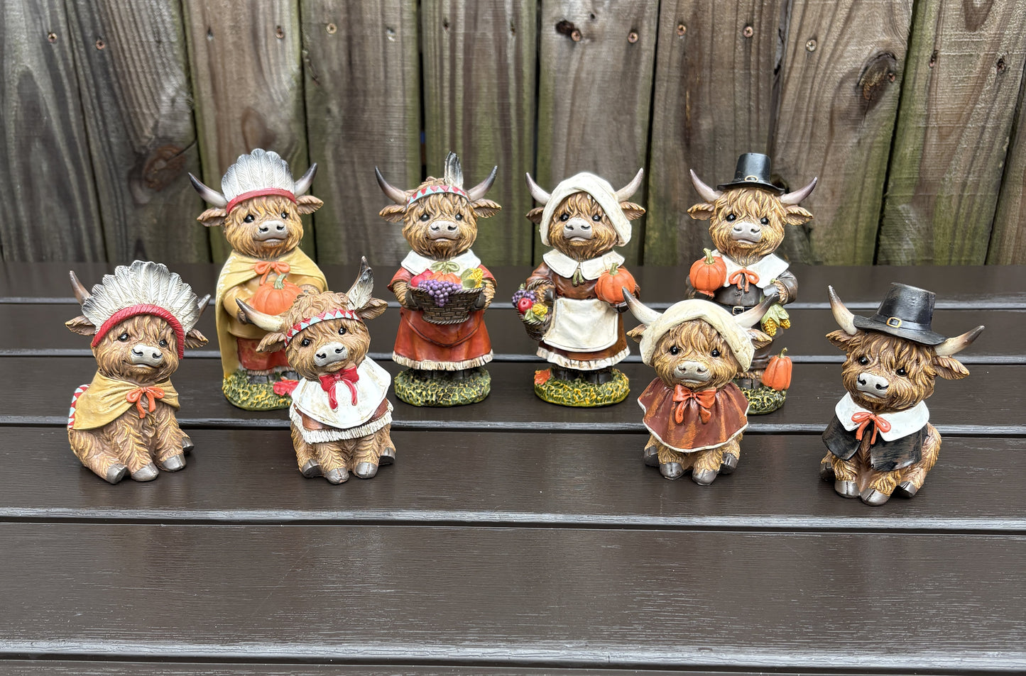 AGSD Fall Decor - Thanksgiving Pilgrim Native Indians Highland Cows 10pc Set