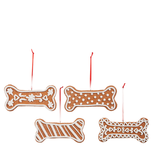 Raz Imports Christmas Decor - Gingerbread Dog Bones Ornaments 4pc Set