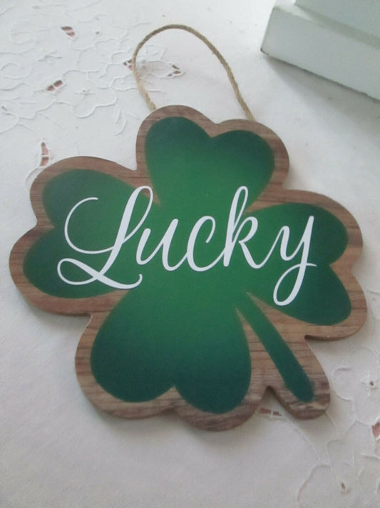 Darice St Patricks Decor - Lucky Shamrock MDF Wood Wreath Sign