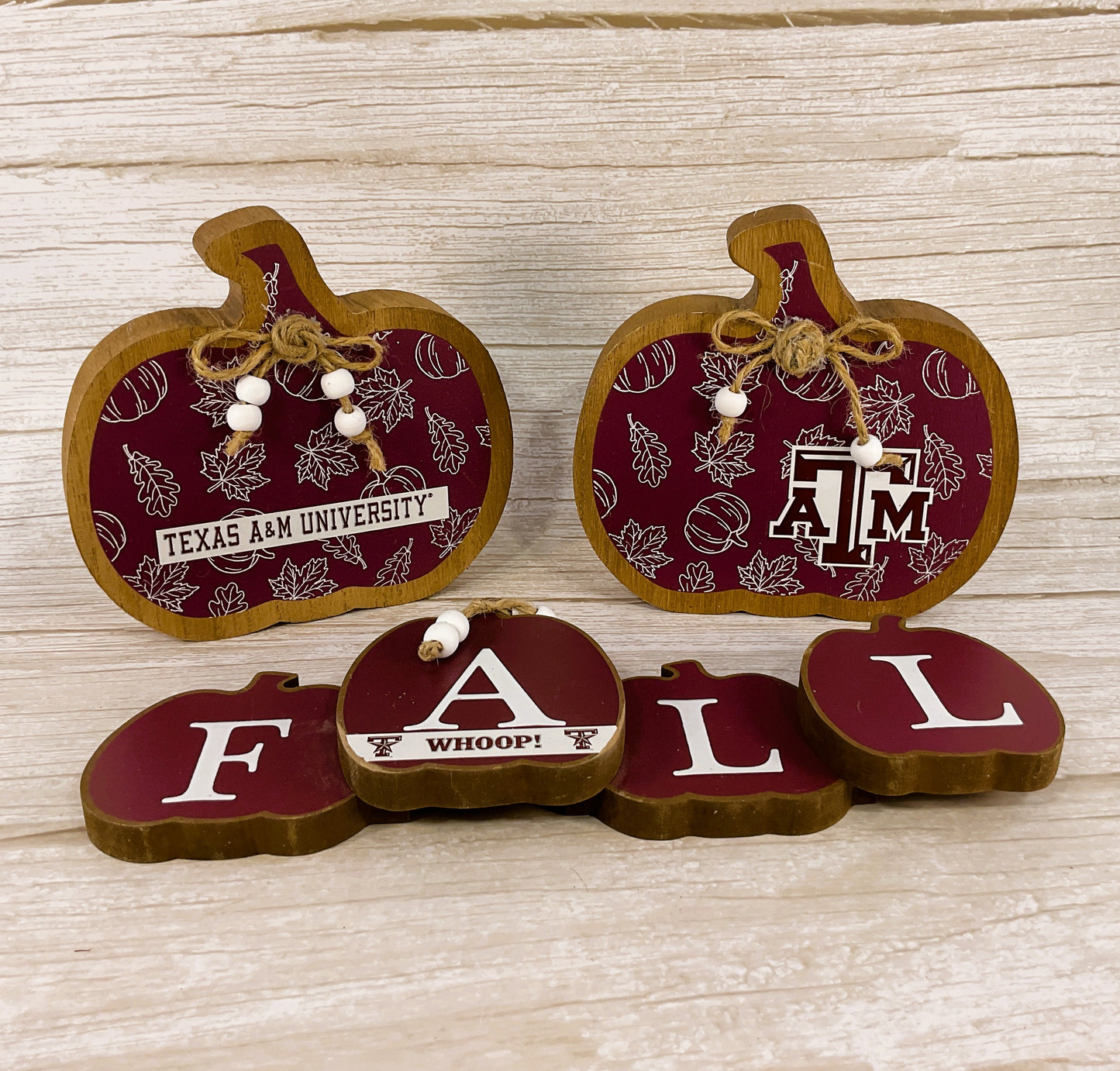 AGSD Fall Decor - Autumn Maroon White Texas College Tabletop Signs 3pc