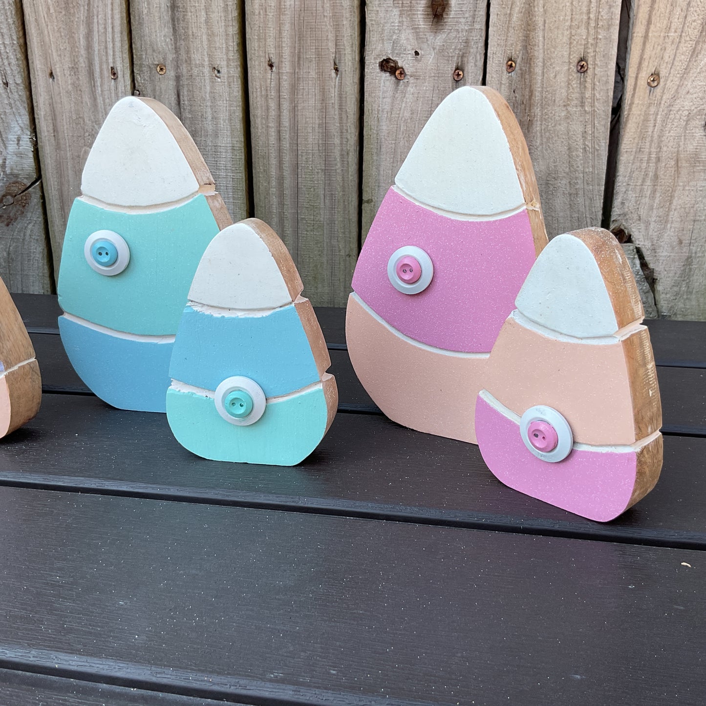 AGD Spring Decor - Pastel Pink Peach Chunky Wood Candy Corn Sitters 2pc Set