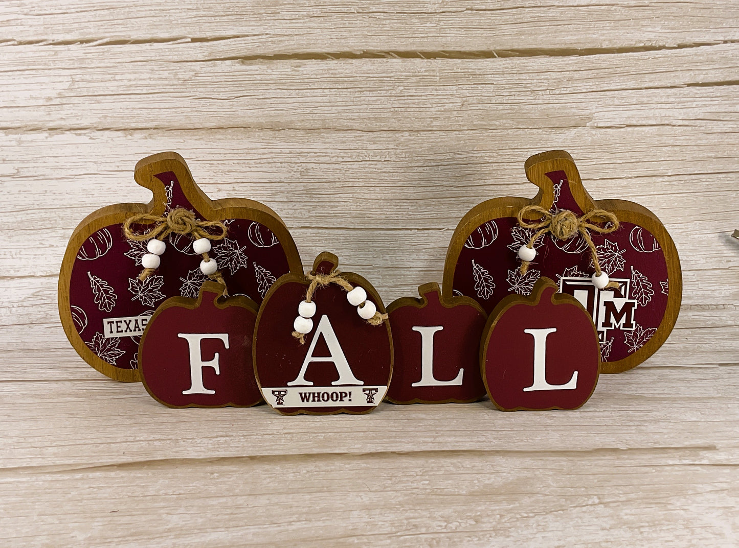 AGSD Fall Decor - Autumn Maroon White Texas College Tabletop Signs 3pc