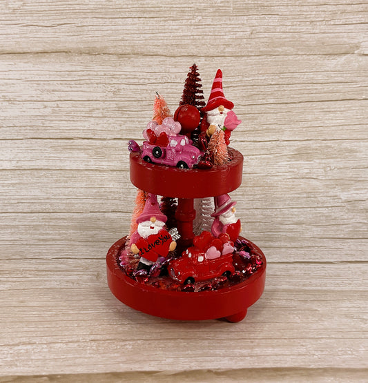 AGSD Valentines Decor - Small Miniature Gnome Truck Tier Tray Display