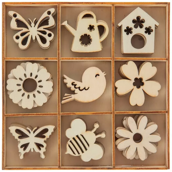 HL Spring Craft Supply - Mini Wood Spring Summer Icons 54pc Set