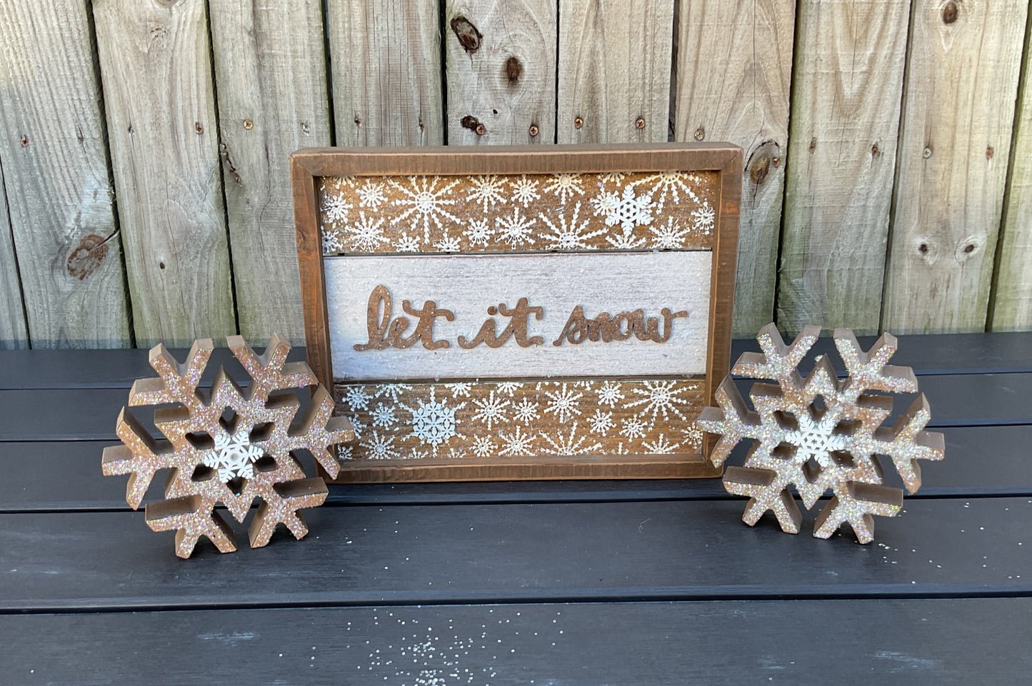 AGSD Winter Decor - Neutral Farmhouse Snowflakes & Let It Snow Sign 3pc