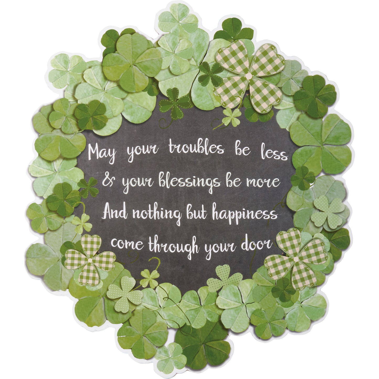 St Patricks Decor - Irish Blessings Shamrocks Flat Wood Wreath Sign
