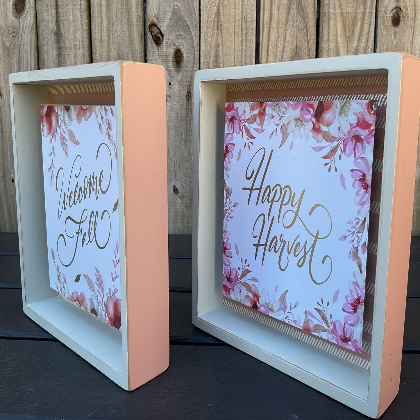 AGSD Fall Decor - Pastel Rose Gold Welcome Harvest Box Signs 2pc