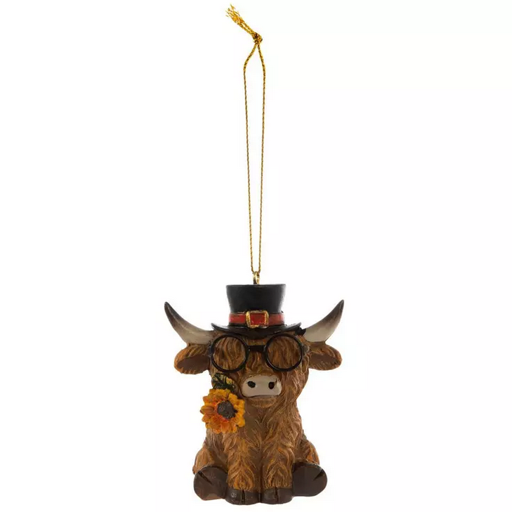 HL Fall Decor - Small Highland Cow Couple Figurines Ornament Couple 2pc