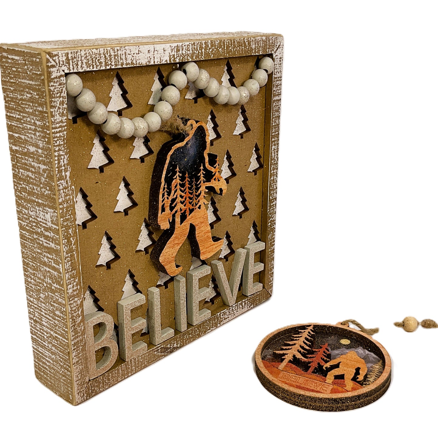 AGSD Christmas Decor - Believe Bigfoot Tree Inset Box Sign