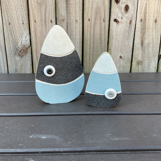 AGD Halloween Decor - Black White Chunky Wood Candy Corn Sitters 2pc Set