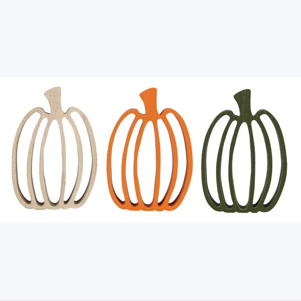 Youngs Fall Decor - Open Die Cut Pumpkins Orange White Green 3pc Set
