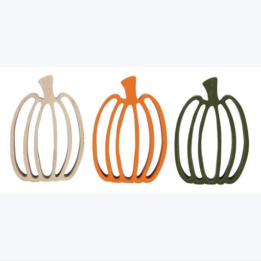 Youngs Fall Decor - Open Die Cut Pumpkins Orange White Green 3pc Set