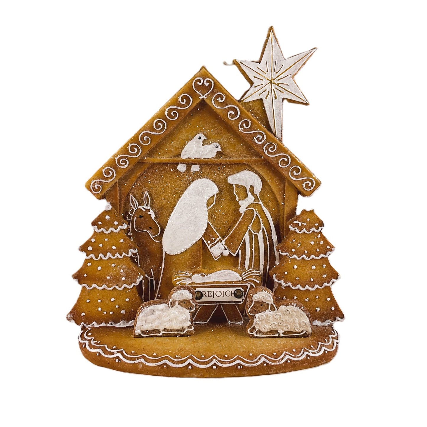AGSD Christmas Decor - Rejoice Gingerbread Nativity Holy Family Stable Figurine