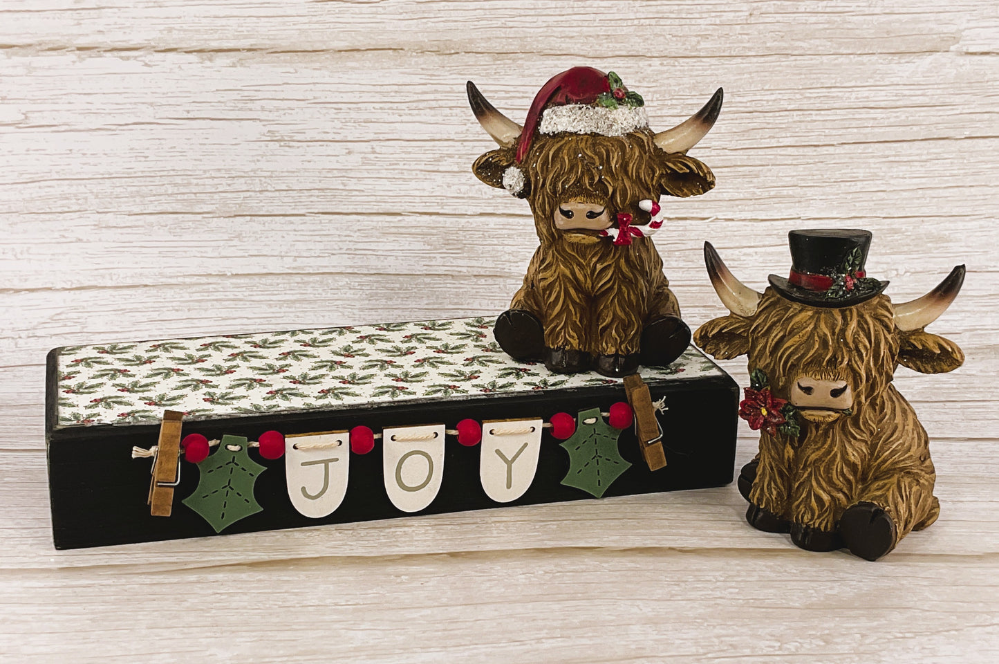AGSD Christmas Decor - Joy Highland Cows Resin Tabletop Figurines 3pc